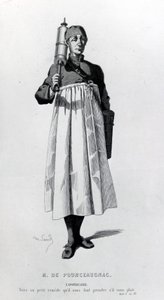 O Boticário vem com uma seringa para Monsieur de Pourceaugnac, tirada de &39;Oeuvres completes de Molière&39;, 1669 de Maurice Sand